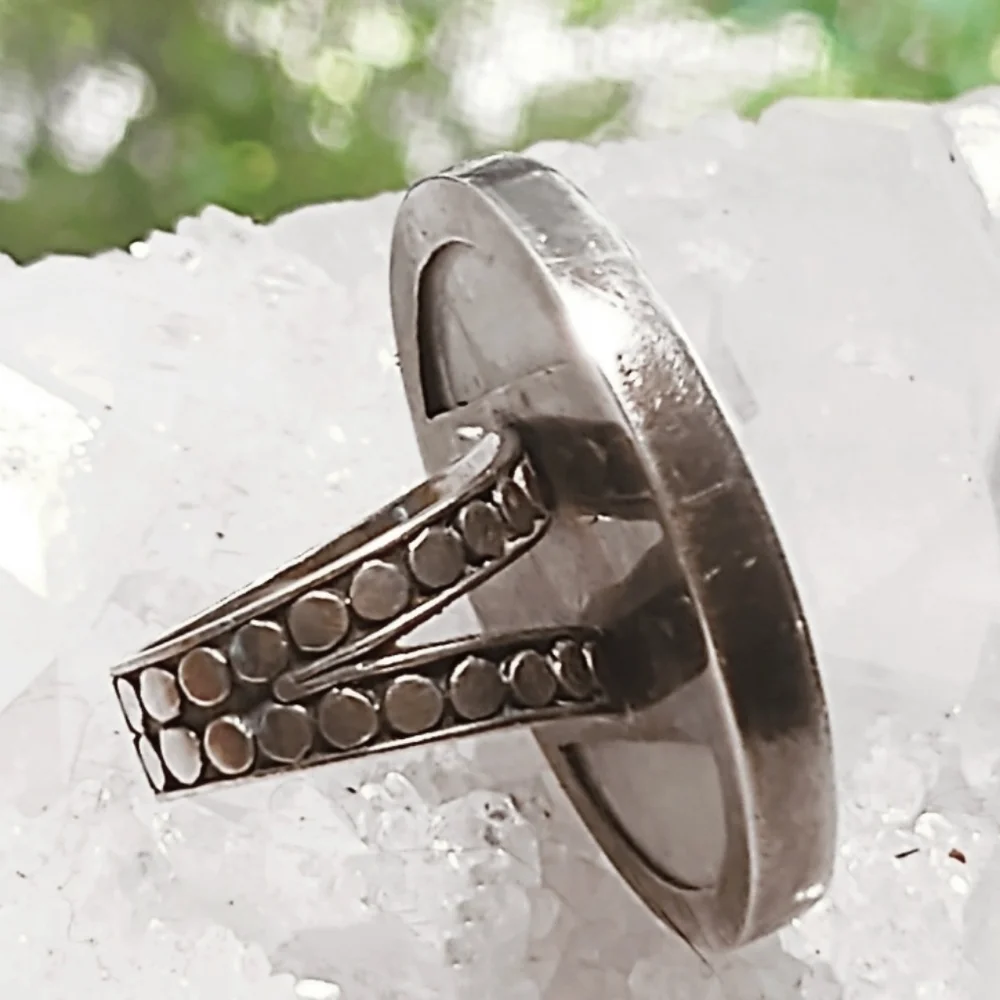 Vintage Oversized Sterling Silver & Abalone Signed Ring- 6.5 - Picture 8 of 8